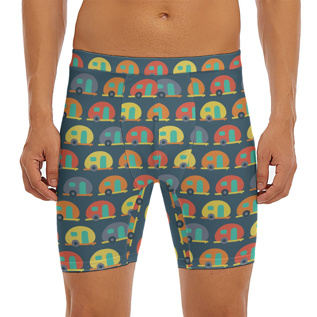 Camping Van Pattern Print Men's Long Boxer Briefs