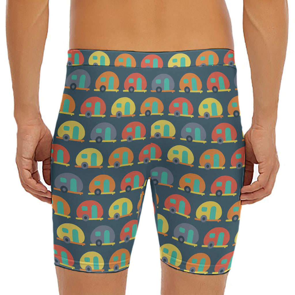 Camping Van Pattern Print Men's Long Boxer Briefs