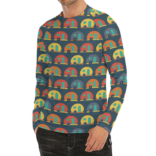 Camping Van Pattern Print Men's Long Sleeve Rash Guard