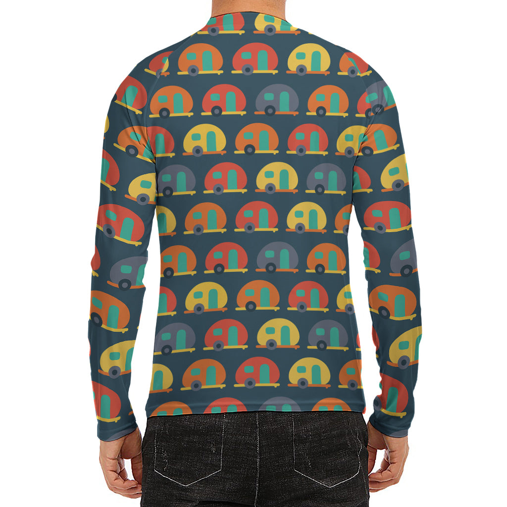Camping Van Pattern Print Men's Long Sleeve Rash Guard