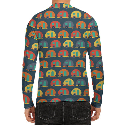 Camping Van Pattern Print Men's Long Sleeve Rash Guard