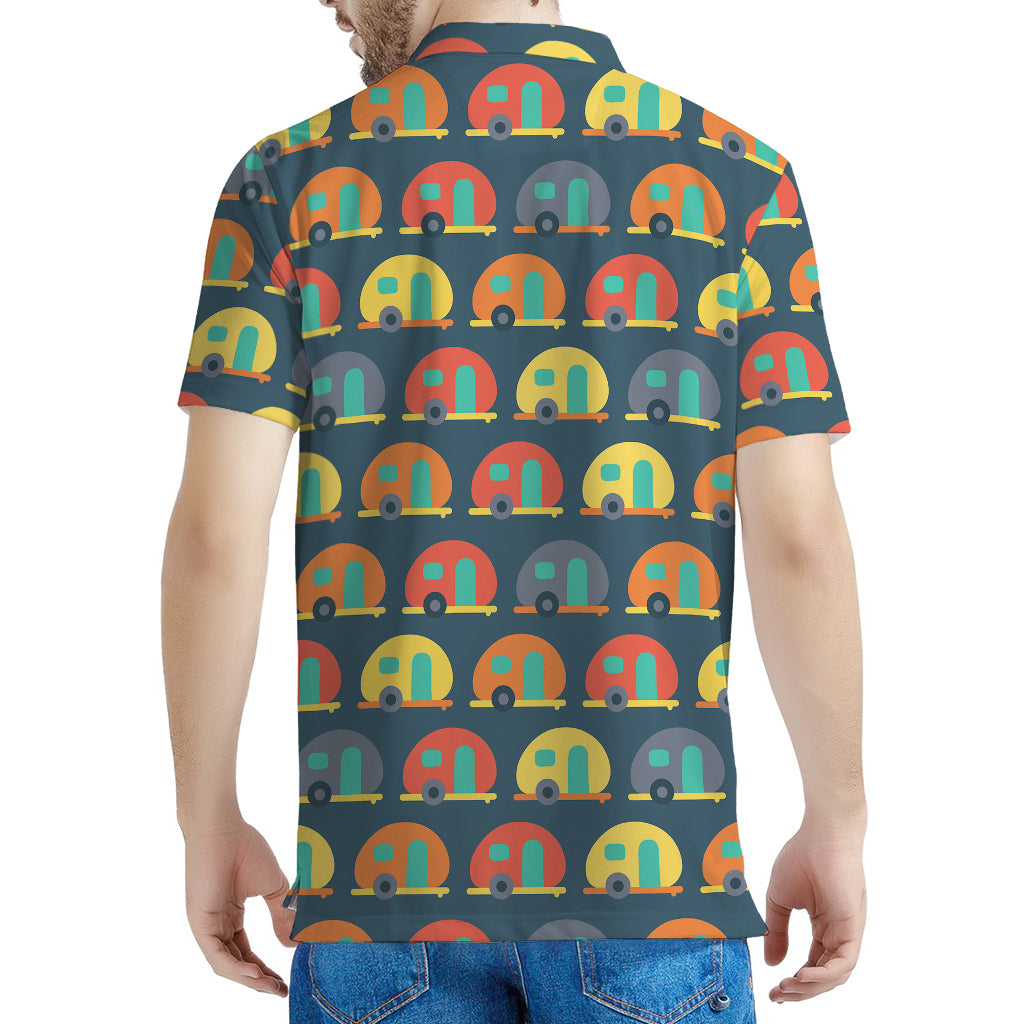 Camping Van Pattern Print Men's Polo Shirt