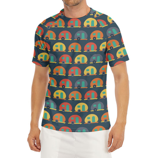 Camping Van Pattern Print Men's Short Sleeve Rash Guard
