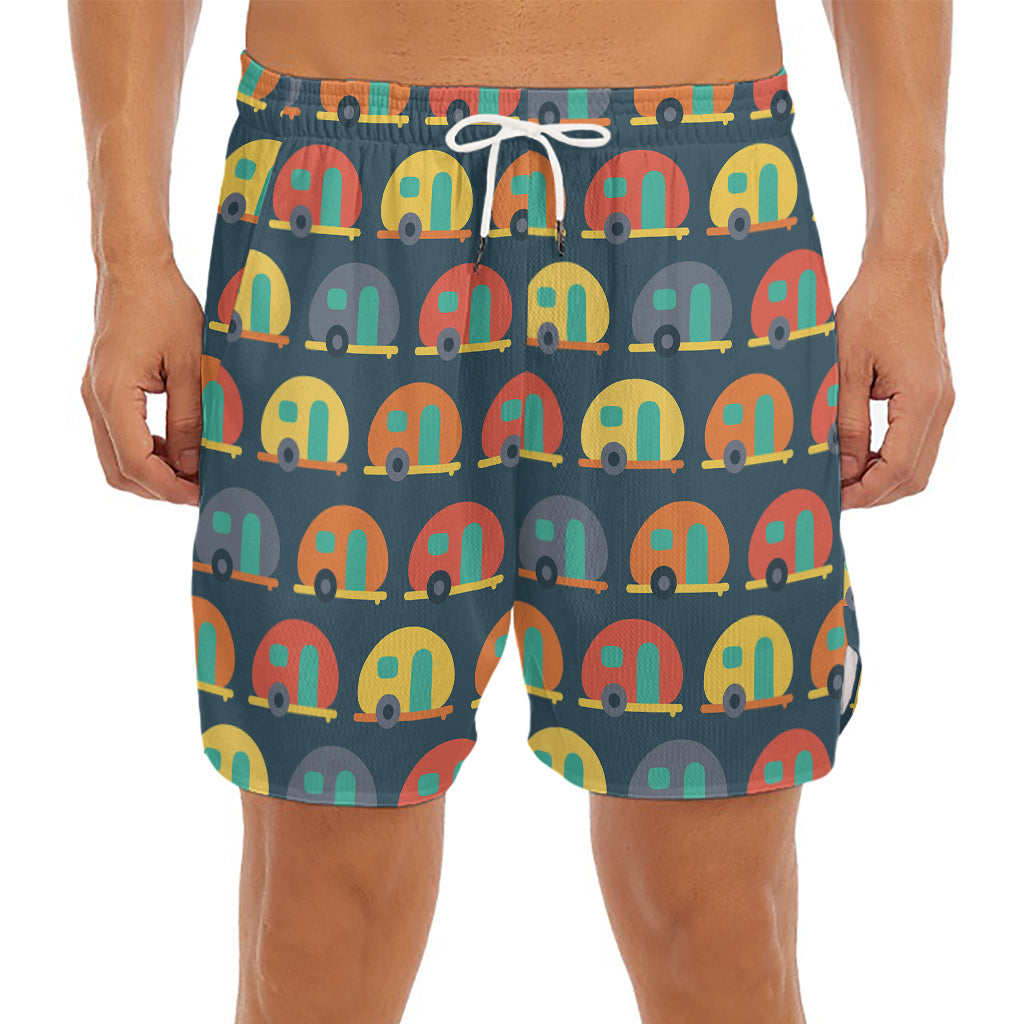 Camping Van Pattern Print Men's Split Running Shorts