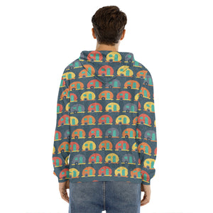 Camping Van Pattern Print Men's Velvet Pullover Hoodie