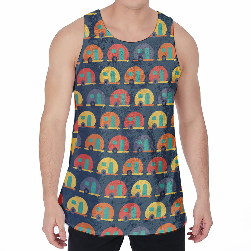 Camping Van Pattern Print Men's Velvet Tank Top