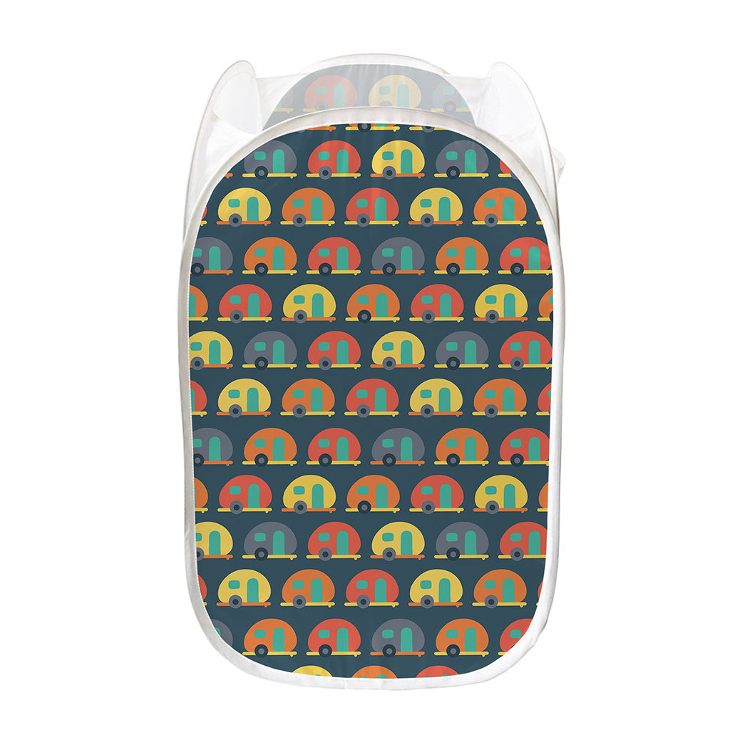 Camping Van Pattern Print Mesh Laundry Hamper