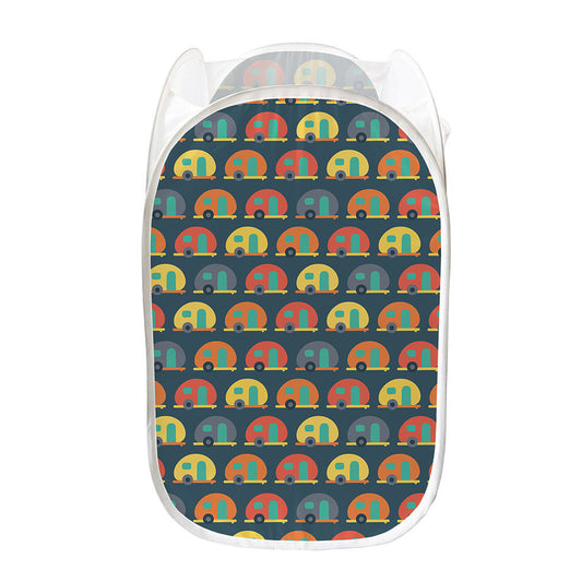 Camping Van Pattern Print Mesh Laundry Hamper