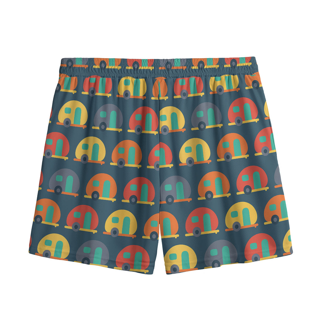 Camping Van Pattern Print Mesh Shorts