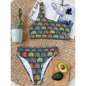 Camping Van Pattern Print One Shoulder Bikini Top