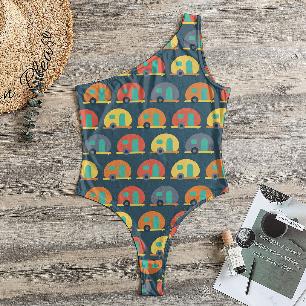 Camping Van Pattern Print One Shoulder Bodysuit