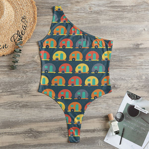 Camping Van Pattern Print One Shoulder Bodysuit