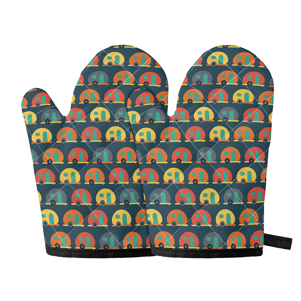 Camping Van Pattern Print Oven Mitts