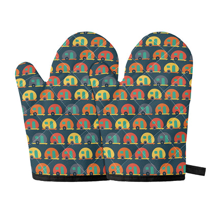 Camping Van Pattern Print Oven Mitts