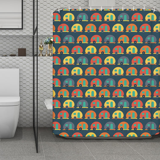 Camping Van Pattern Print Polyester Shower Curtain