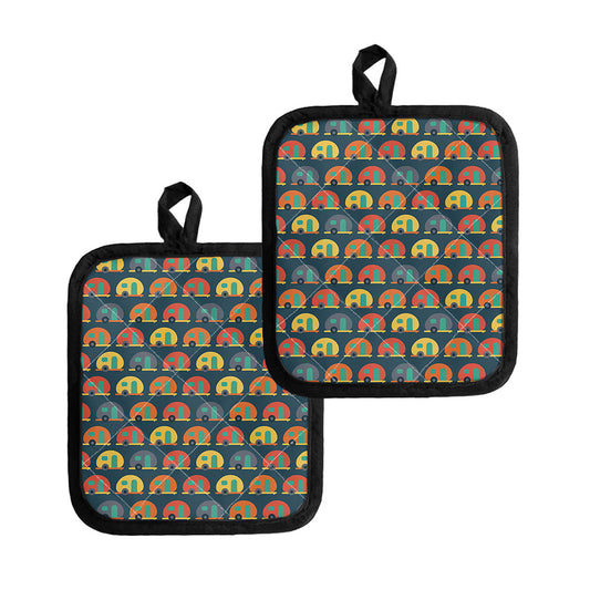 Camping Van Pattern Print Pot Holders