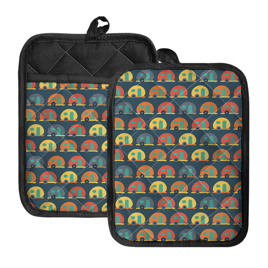 Camping Van Pattern Print Pot Holders With Pocket