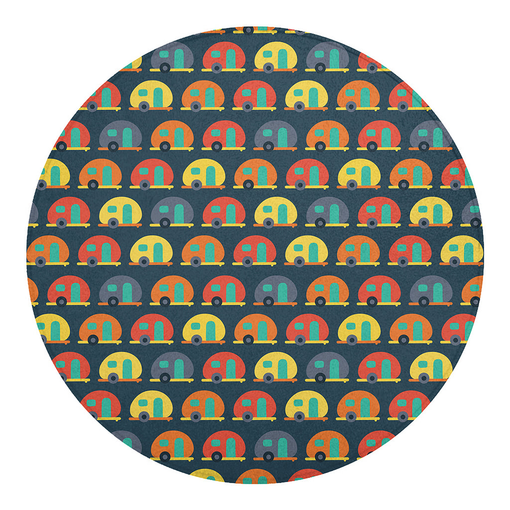 Camping Van Pattern Print Round Blanket