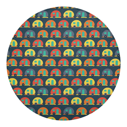 Camping Van Pattern Print Round Blanket