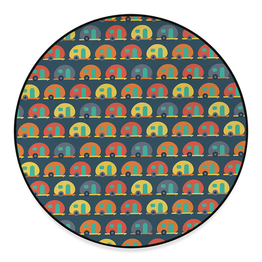 Camping Van Pattern Print Round Floor Mat
