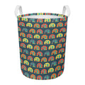Camping Van Pattern Print Round Laundry Basket