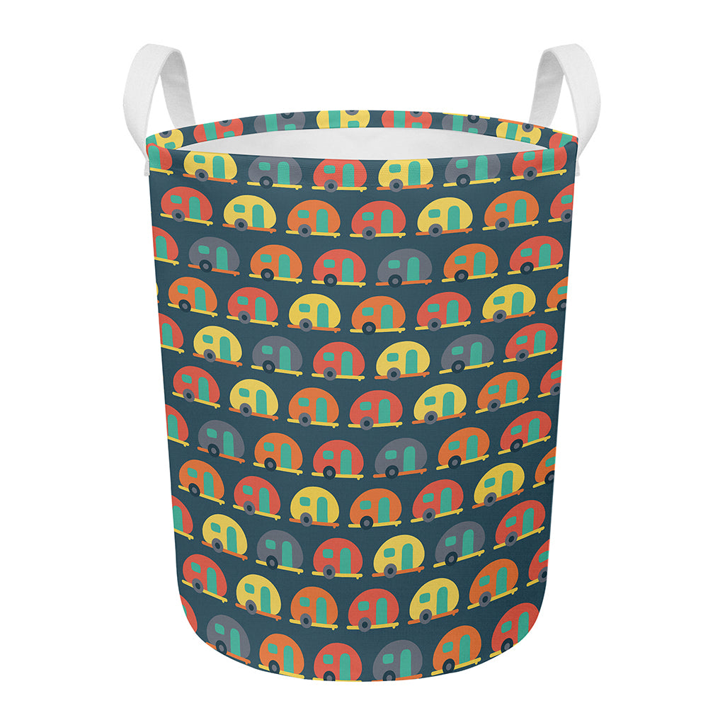 Camping Van Pattern Print Round Laundry Basket