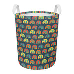 Camping Van Pattern Print Round Laundry Basket