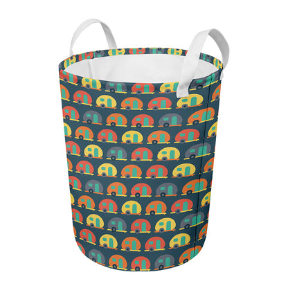 Camping Van Pattern Print Round Laundry Basket