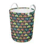 Camping Van Pattern Print Round Laundry Basket
