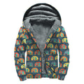 Camping Van Pattern Print Sherpa Lined Zip Up Hoodie