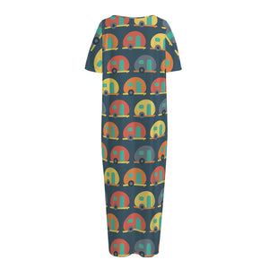 Camping Van Pattern Print Short Sleeve Long Nightdress