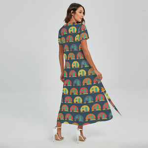 Camping Van Pattern Print Short Sleeve Maxi Dress