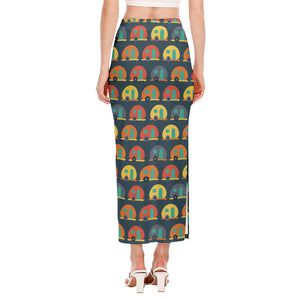 Camping Van Pattern Print Side Slit Maxi Skirt