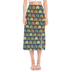 Camping Van Pattern Print Side Slit Midi Skirt