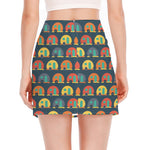 Camping Van Pattern Print Side Slit Mini Skirt