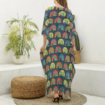 Camping Van Pattern Print Silk V-Neck Kaftan Dress