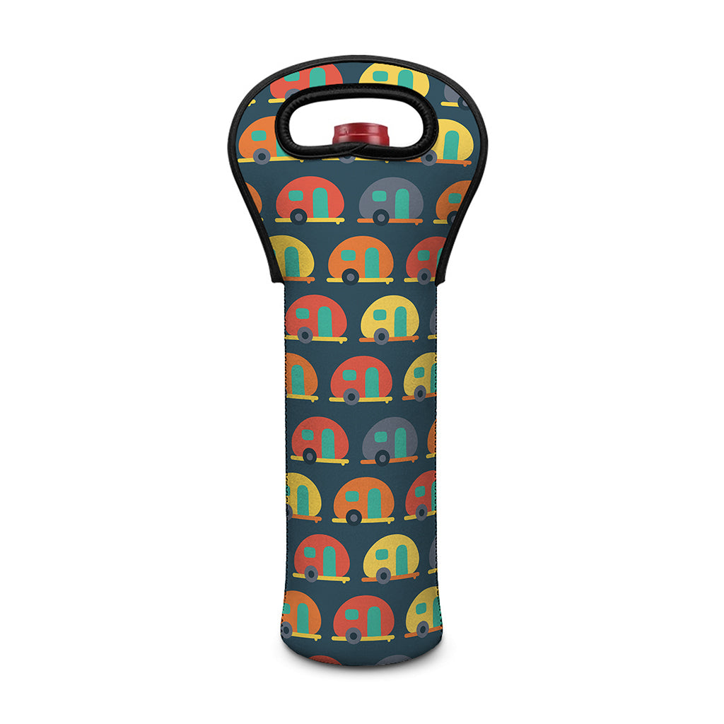 Camping Van Pattern Print Single Neoprene Wine Tote