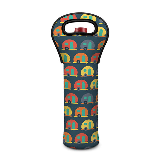 Camping Van Pattern Print Single Neoprene Wine Tote