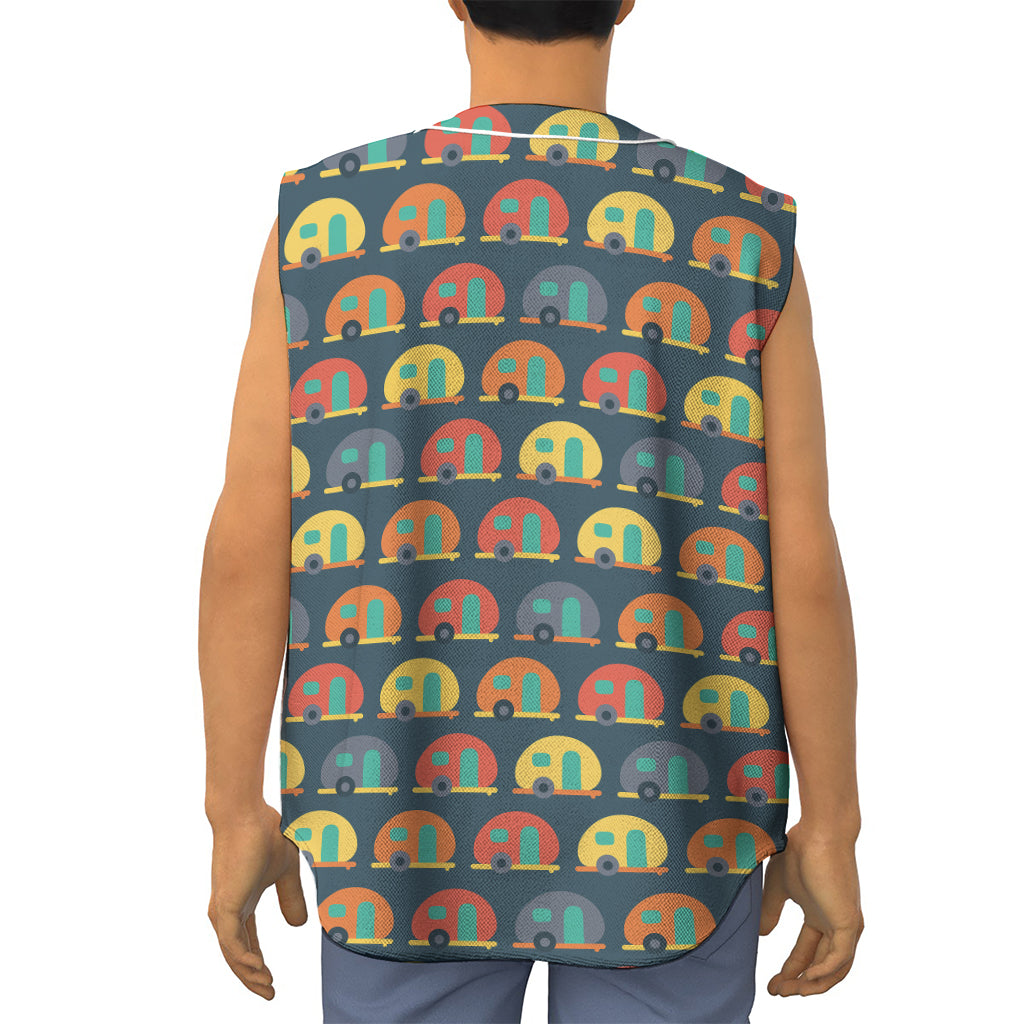 Camping Van Pattern Print Sleeveless Baseball Jersey