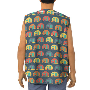 Camping Van Pattern Print Sleeveless Baseball Jersey