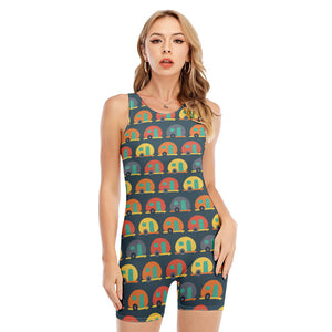 Camping Van Pattern Print Sleeveless One Piece Swimsuit