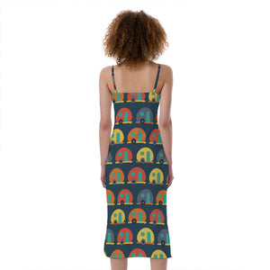 Camping Van Pattern Print Slim Fit Midi Cami Dress