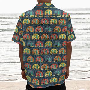 Camping Van Pattern Print Textured Short Sleeve Shirt