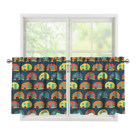 Camping Van Pattern Print Tier Curtains