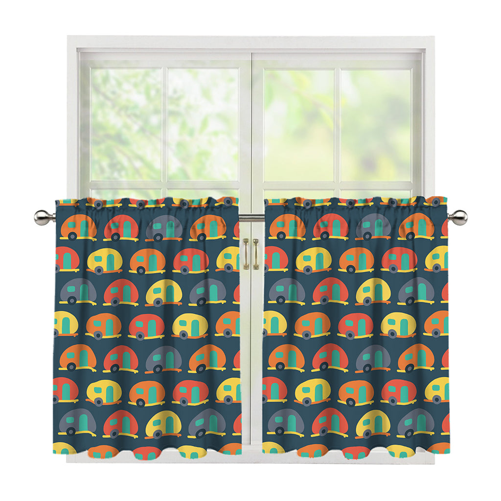 Camping Van Pattern Print Tier Curtains