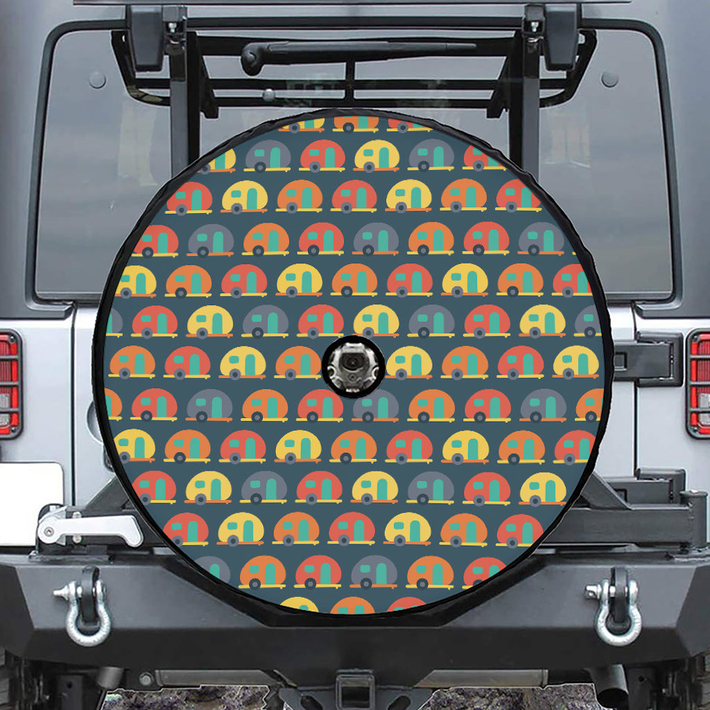 Camping Van Pattern Print Tire Cover With Camera Hole