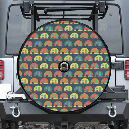 Camping Van Pattern Print Tire Cover With Camera Hole