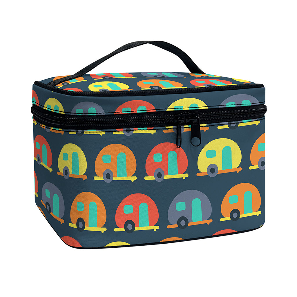 Camping Van Pattern Print Travel Makeup Bag