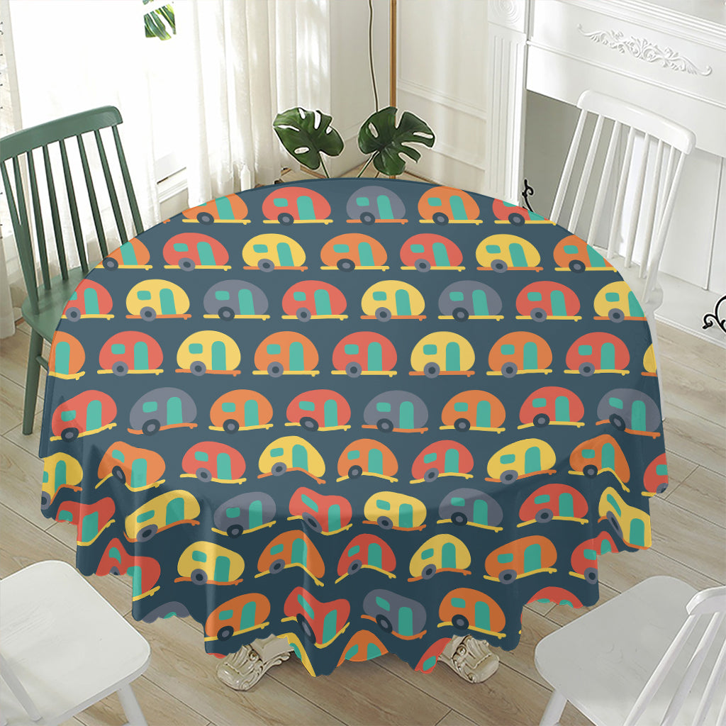 Camping Van Pattern Print Waterproof Round Tablecloth