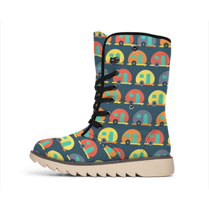 Camping Van Pattern Print Winter Boots